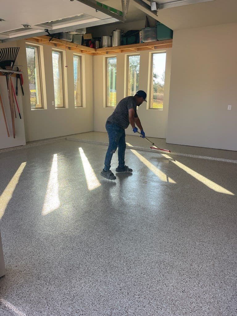 Glossy Driftwood Flake Garage Transformation image