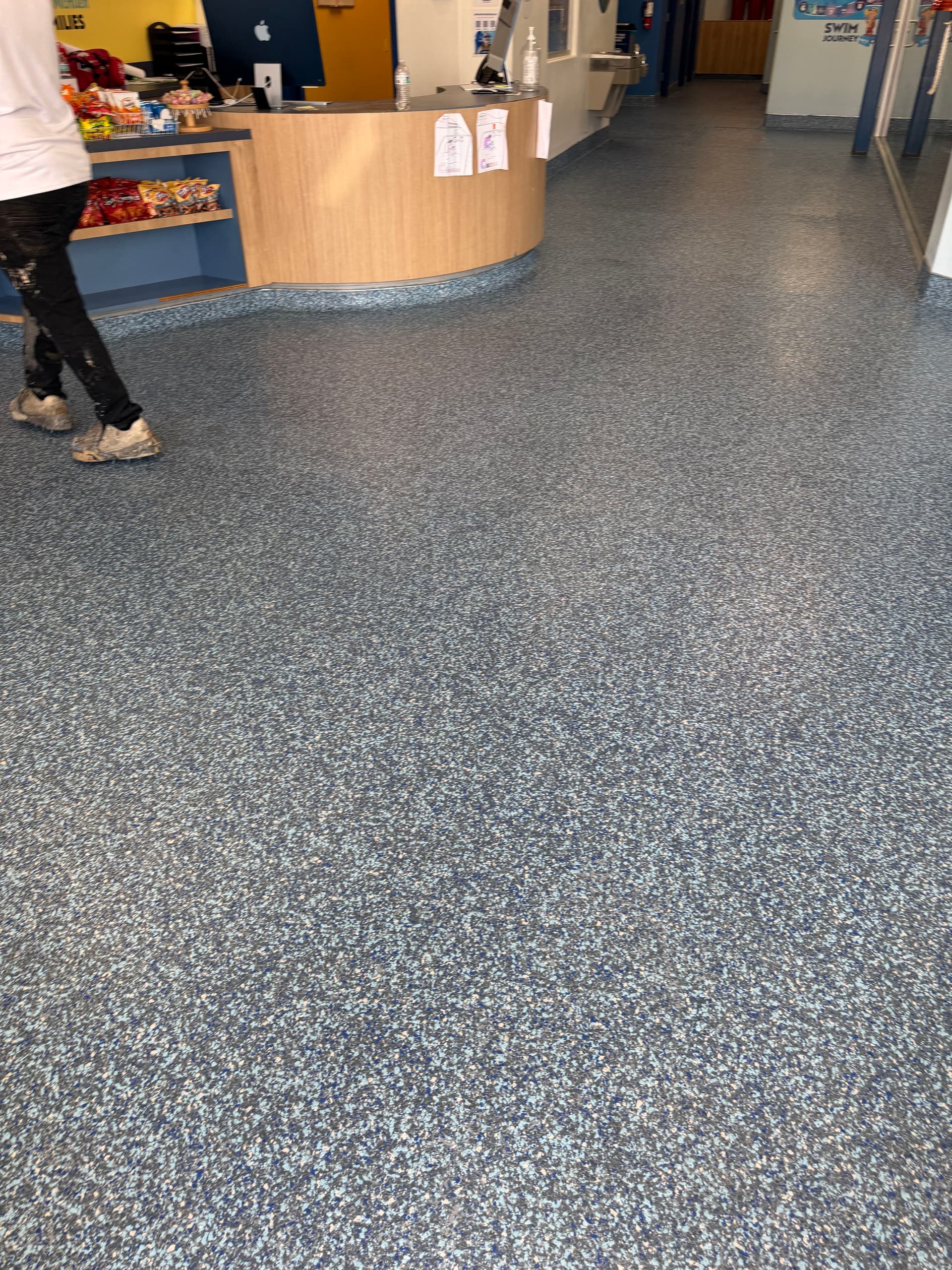 Gallery photos for Flake Epoxy Flooring with Cove Base at Aqua-Tots Swim School: Image #3
